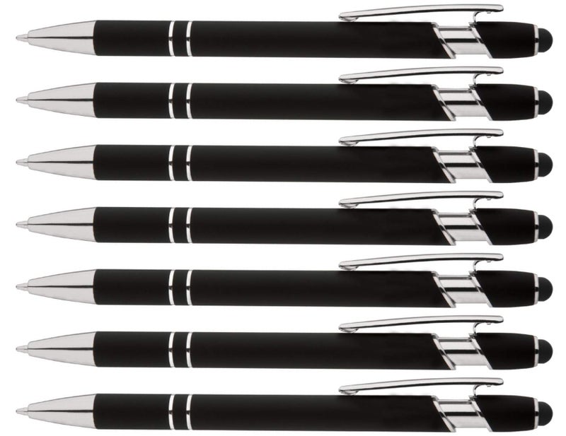 Express Pencils Rainbow Rubberized Soft Touch Ballpoint Pen with Stylus Tips a stylish, premium metal pen, black ink, medium point. Box of 7 (BLACK) - Image 1